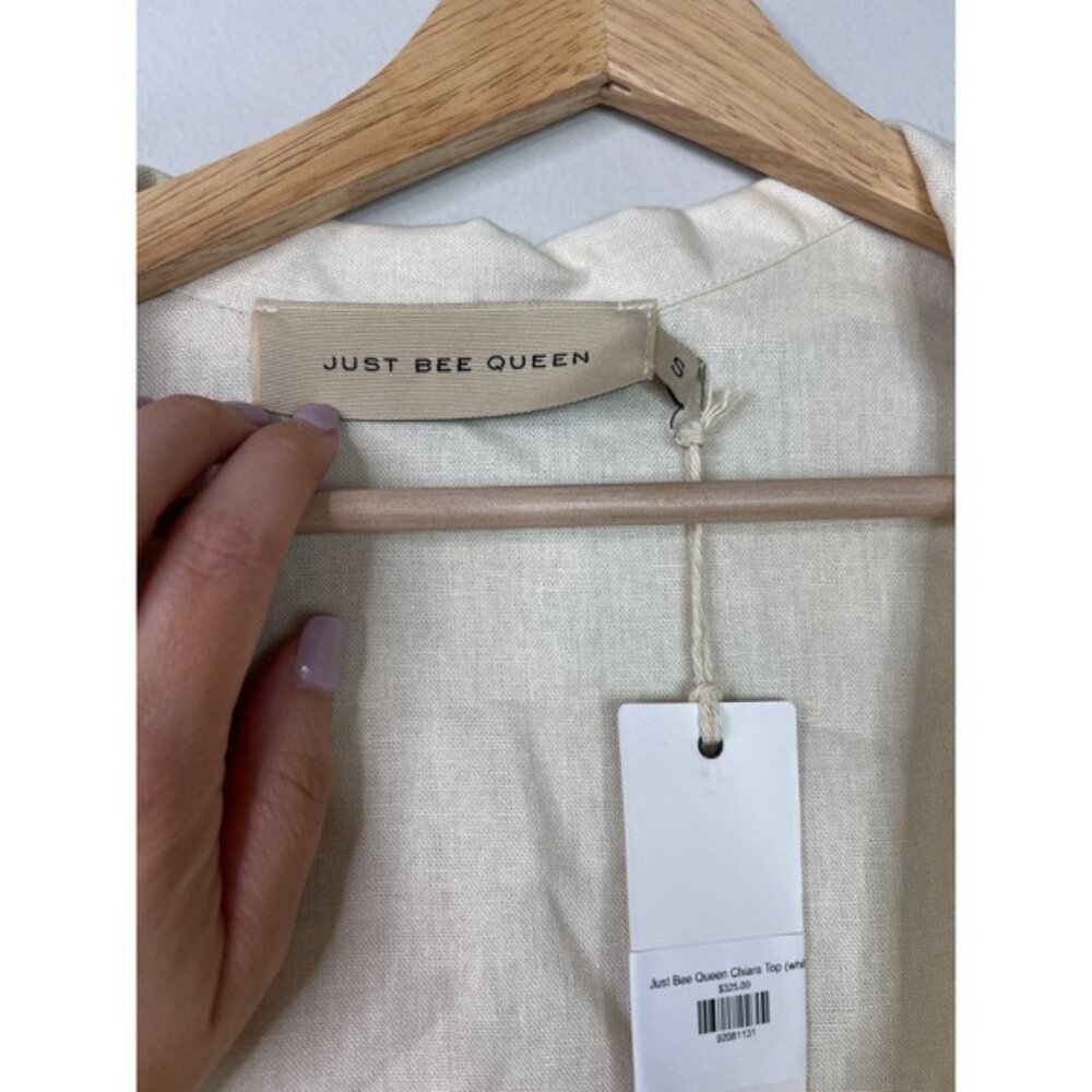 NWT Just Bee Queen Lightweight Linen Deep V-Neck Chiara Top Cream Size: Small - Picture 7 of 10